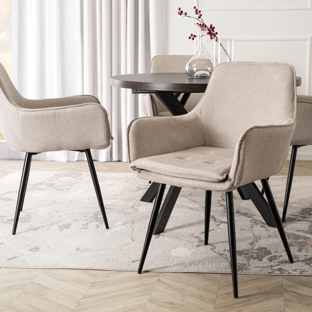 Edrickas EDRICK kreminės spalvos modernus lofto formos apmuštas valgomojo krėslas