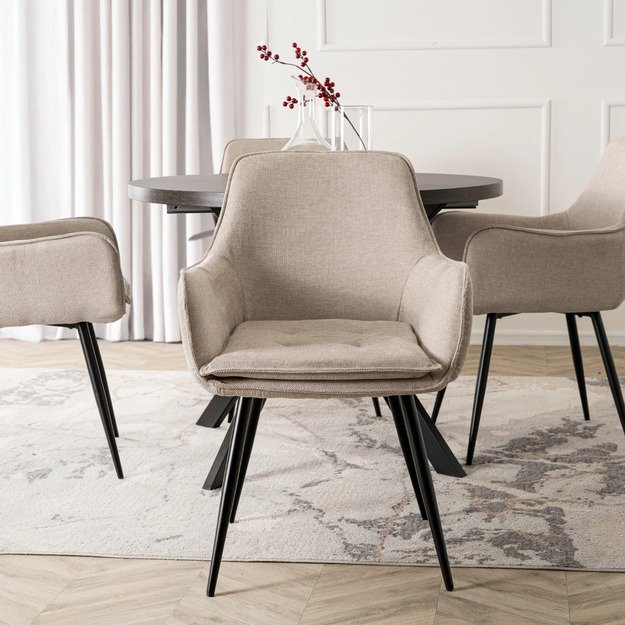 Edrickas EDRICK kreminės spalvos modernus lofto formos apmuštas valgomojo krėslas 1