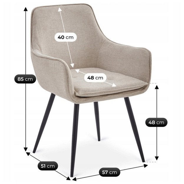 Edrickas EDRICK kreminės spalvos modernus lofto formos apmuštas valgomojo krėslas 7