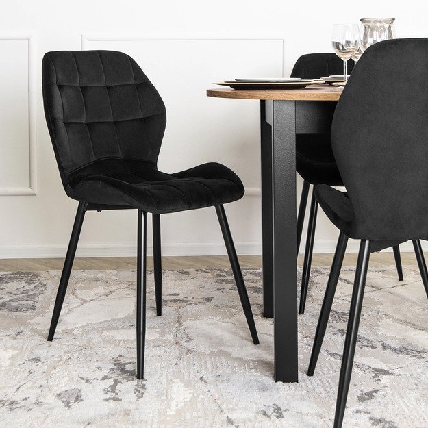 LUCKY kėdė, juoda su baltomis aksominėmis kojelėmis 3