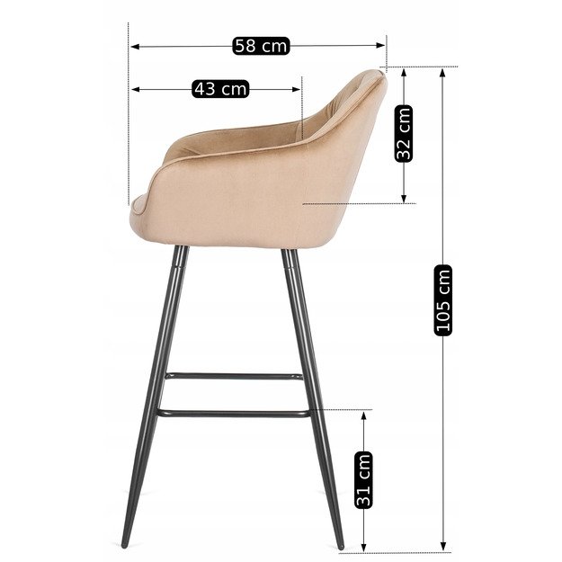 Salemas Apmuštas baro kėdė SALEM, smėlio spalvos, aksomas, modernus loftas 7