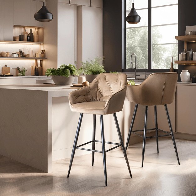 Salemas Apmuštas baro kėdė SALEM, smėlio spalvos, aksomas, modernus loftas