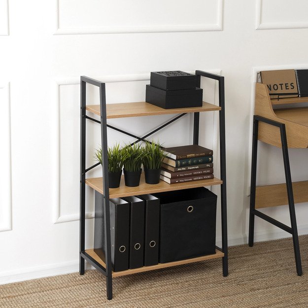 Vioras VIOR žema atvira lentyna svetainei, riešuto spalvos/juoda, modernūs žaislai