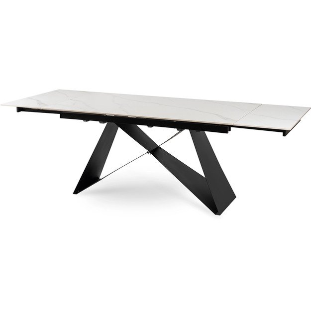 Viktoras VICTOR stačiakampis ištraukiamas stalas, 160–240 cm, keramika, baltas marmuras/juodas, moderniam lofto stiliaus valgomajam 10