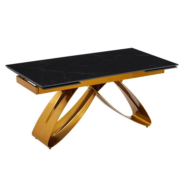 Luigi LUIGI stačiakampis ištraukiamas stalas, 160–240 cm, keramika, juodas marmuras/auksas, moderniam valgomajam 2