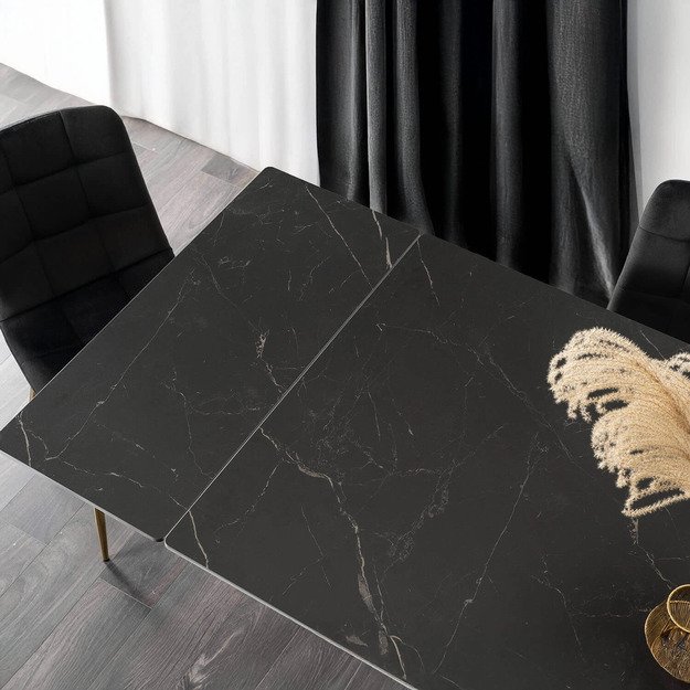 Luigi LUIGI stačiakampis ištraukiamas stalas, 160–240 cm, keramika, juodas marmuras/auksas, moderniam valgomajam 7