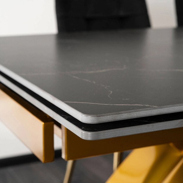 Luigi LUIGI stačiakampis ištraukiamas stalas, 160–240 cm, keramika, juodas marmuras/auksas, moderniam valgomajam 8
