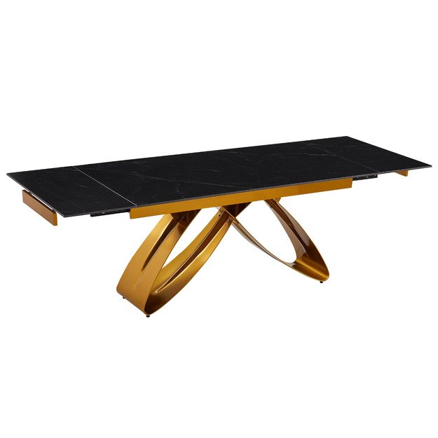 Luigi LUIGI stačiakampis ištraukiamas stalas, 160–240 cm, keramika, juodas marmuras/auksas, moderniam valgomajam 3