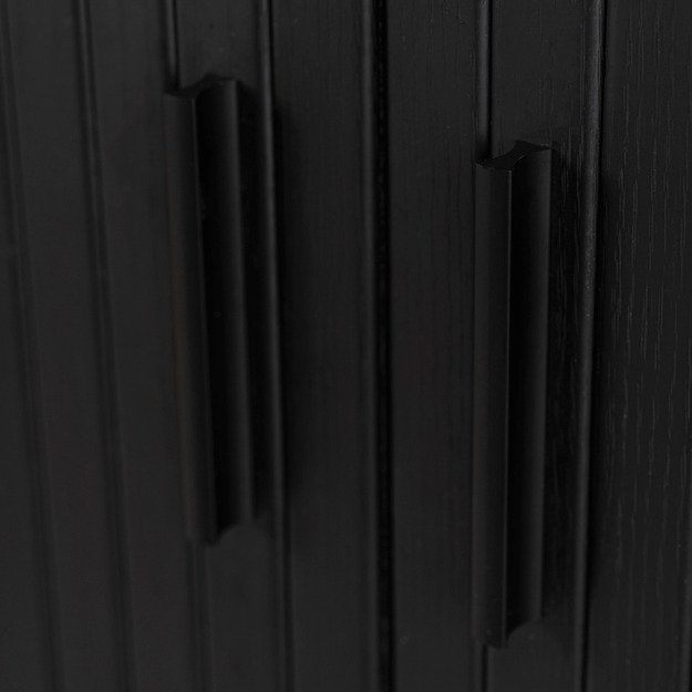 Triša TRISH aukšta komoda su stumdomomis stalčiais, 100 cm, juoda, dviejų durų, grioveliais, moderni 5