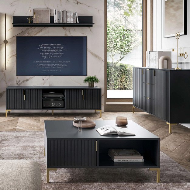 Torello TORELLO svetainės kavos staliukas, 100 cm, juodas, grioveliai, modernus