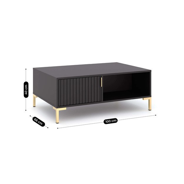 Torello TORELLO svetainės kavos staliukas, 100 cm, juodas, grioveliai, modernus 4