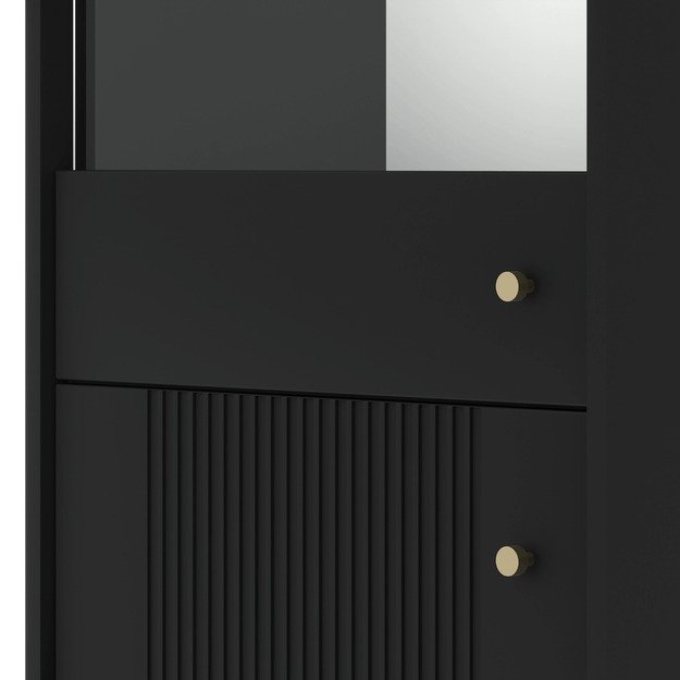 Minkštas Aukšta stiklinė vitrina SOFT, juoda, grioveliais, moderni 3