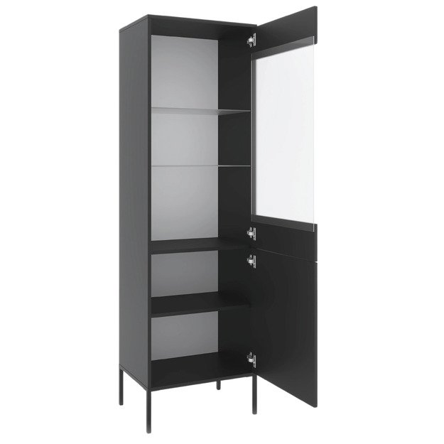 Minkštas Aukšta stiklinė vitrina SOFT, juoda, grioveliais, moderni 1