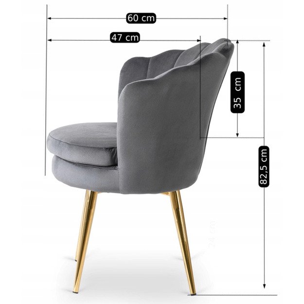 Viola Kriauklinis fotelis su apmuštu krėslu tualetiniam staliukui, VIOLA, pilkas aksomas, modernus žavesys 6