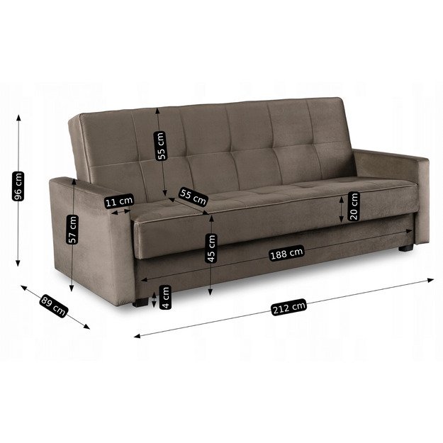 Aluna ALUNA sofa su miegojimo funkcija, sulankstoma dviejų vietų sofa, smėlio spalvos, moderni svetainei 10