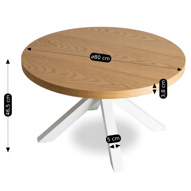 Linkolnas LINCOLN kavos staliukas, 80 cm, auksinis ąžuolas/balta, skandinaviškas 7