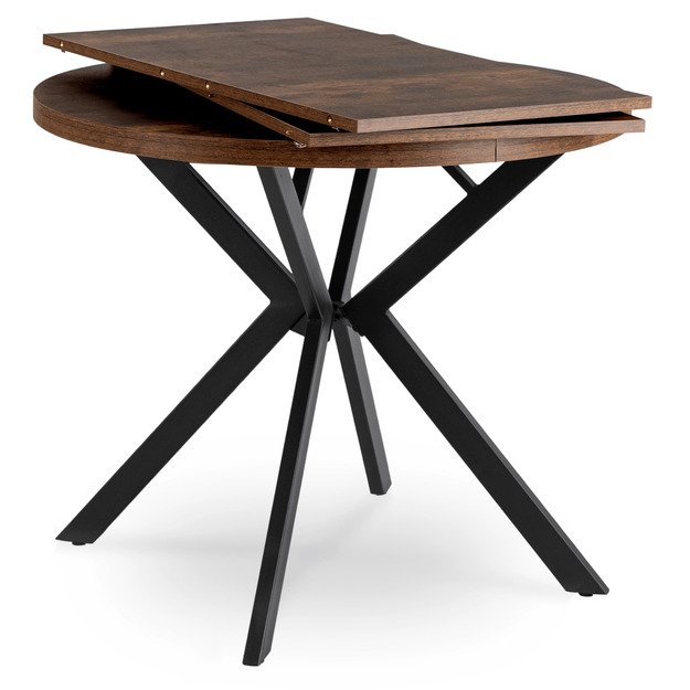 Lugo LUGO išskleidžiamas apvalus stalas, 90–190 cm, riešuto spalvos/juodas, lofto stiliaus 8