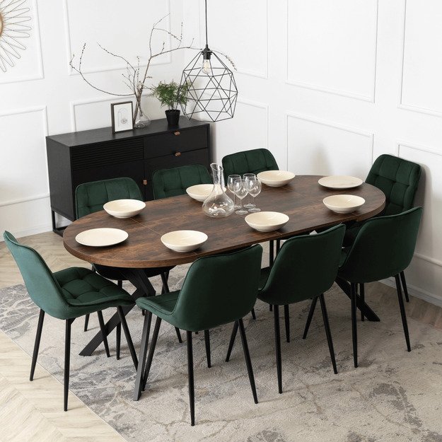 Lugo LUGO išskleidžiamas apvalus stalas, 90–190 cm, riešuto spalvos/juodas, lofto stiliaus 4