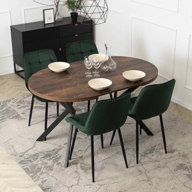 Lugo LUGO išskleidžiamas apvalus stalas, 90–190 cm, riešuto spalvos/juodas, lofto stiliaus 3