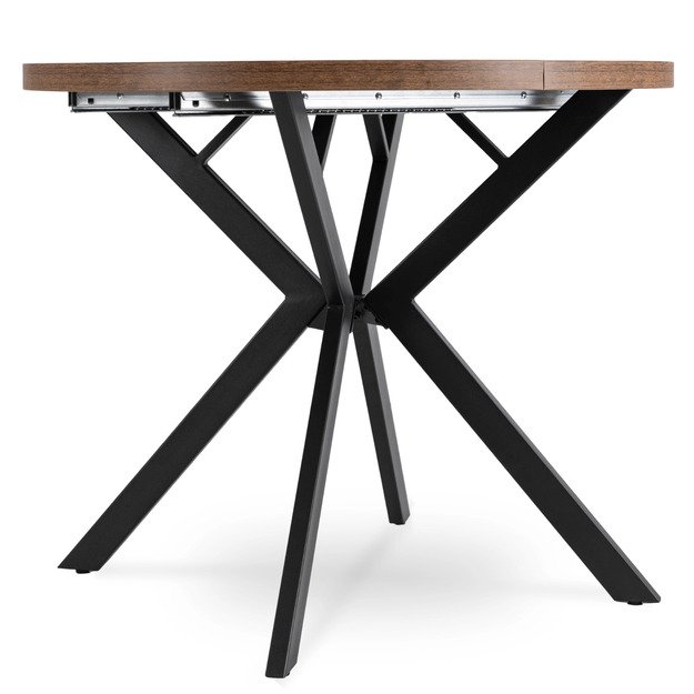 Lugo LUGO išskleidžiamas apvalus stalas, 90–190 cm, riešuto spalvos/juodas, lofto stiliaus 6