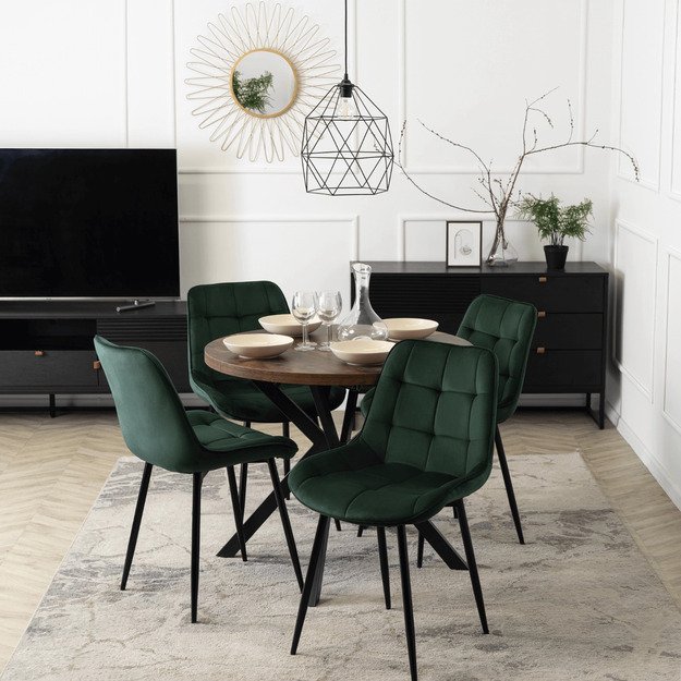 Lugo LUGO išskleidžiamas apvalus stalas, 90–190 cm, riešuto spalvos/juodas, lofto stiliaus 1