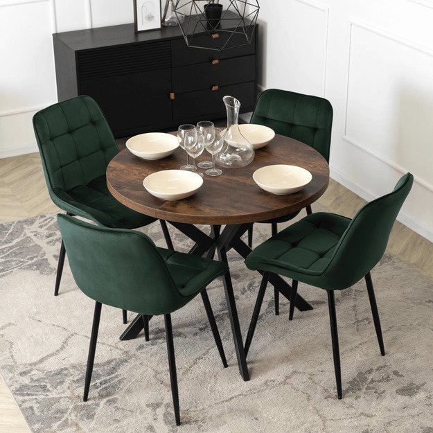 Lugo LUGO išskleidžiamas apvalus stalas, 90–190 cm, riešuto spalvos/juodas, lofto stiliaus 2