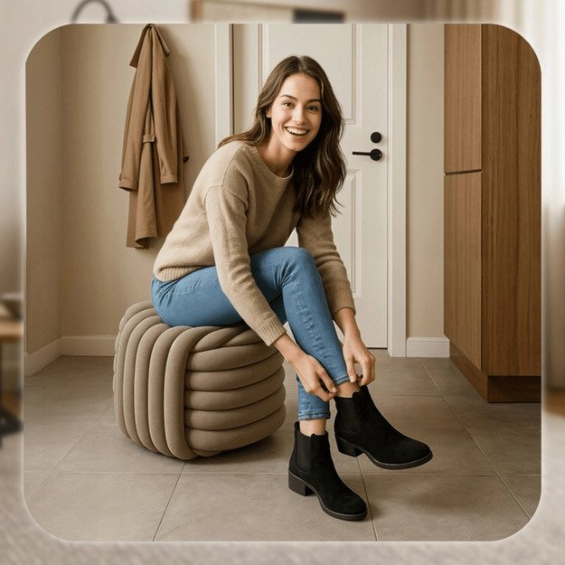  MAGMA smėlio spalvos modernus austas aksominis pufas 3