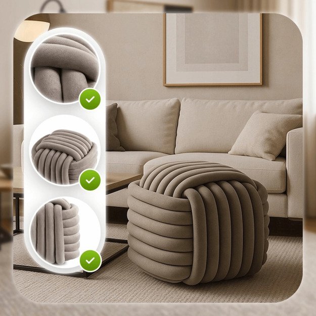  MAGMA smėlio spalvos modernus austas aksominis pufas 2