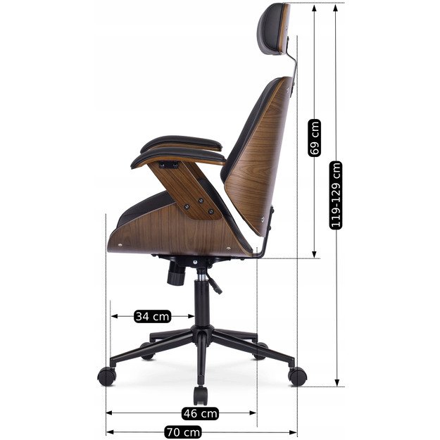 Fabianas FABIAN dygsniuotas išlenkto medžio biuro fotelis, eko oda, auksinio ąžuolo / juodos spalvos 7