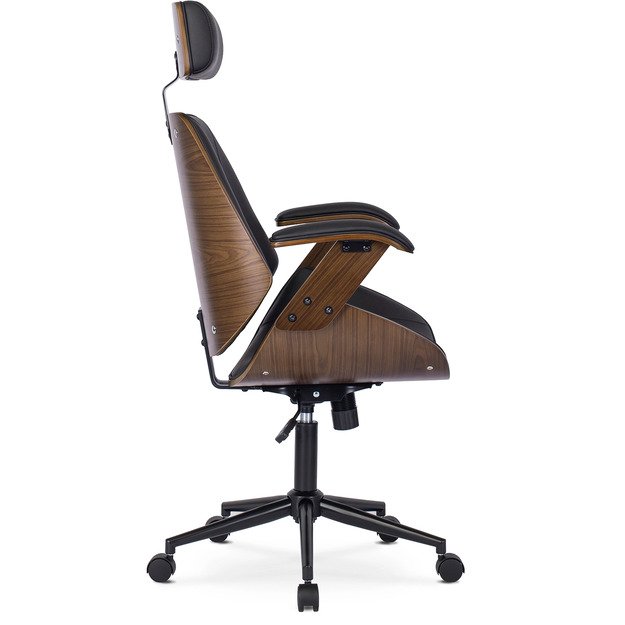 Fabianas FABIAN dygsniuotas išlenkto medžio biuro fotelis, eko oda, auksinio ąžuolo / juodos spalvos 3