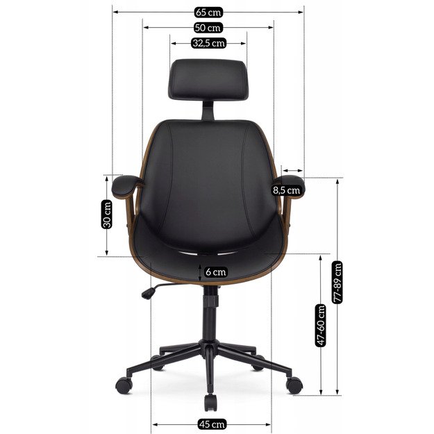 Fabianas FABIAN dygsniuotas išlenkto medžio biuro fotelis, eko oda, auksinio ąžuolo / juodos spalvos 6