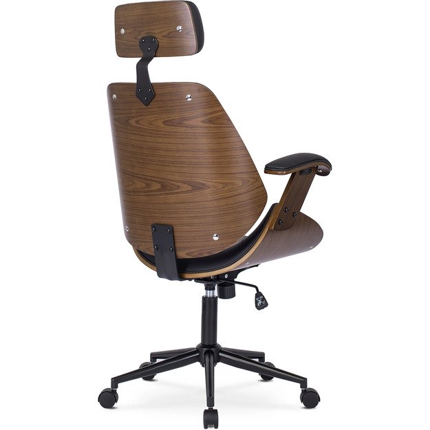 Fabianas FABIAN dygsniuotas išlenkto medžio biuro fotelis, eko oda, auksinio ąžuolo / juodos spalvos 4