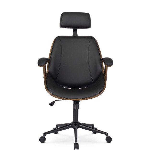 Fabianas FABIAN dygsniuotas išlenkto medžio biuro fotelis, eko oda, auksinio ąžuolo / juodos spalvos 2