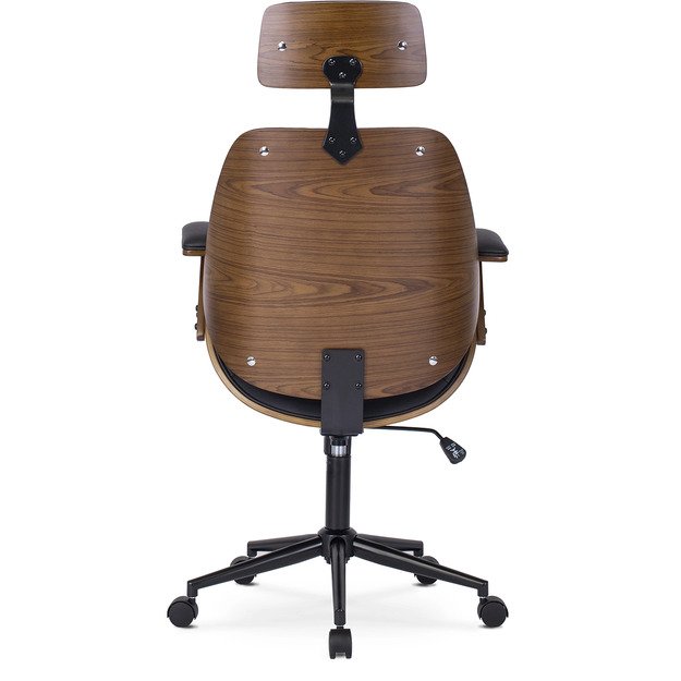 Fabianas FABIAN dygsniuotas išlenkto medžio biuro fotelis, eko oda, auksinio ąžuolo / juodos spalvos 5