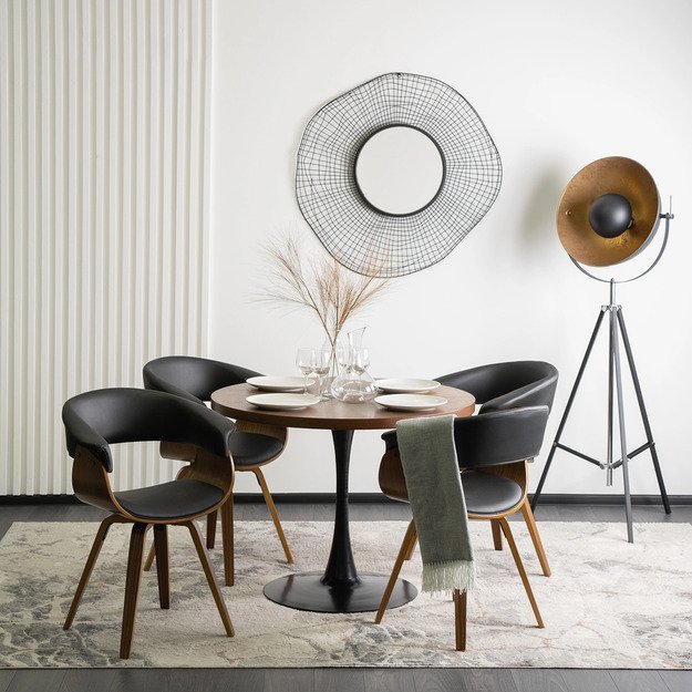 Ohajas Apmuštas valgomojo krėslas „Bentwood“, juodas, eko oda, modernus loftas, Ohio 1