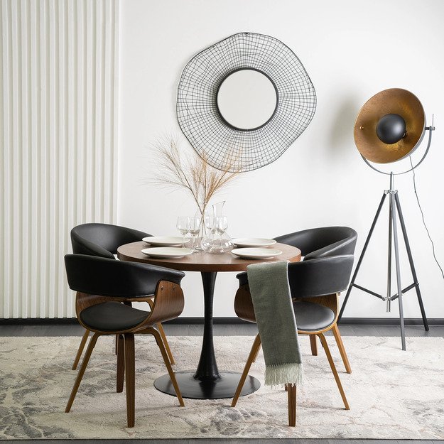 Ohajas Apmuštas valgomojo krėslas „Bentwood“, juodas, eko oda, modernus loftas, Ohio 8