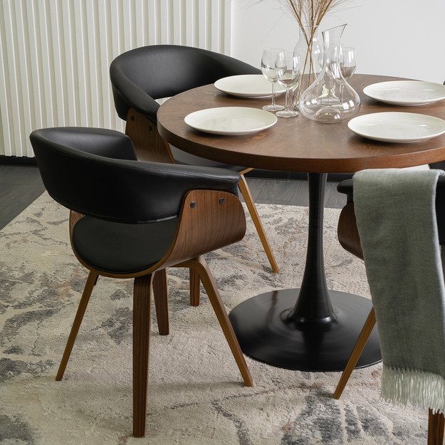 Ohajas Apmuštas valgomojo krėslas „Bentwood“, juodas, eko oda, modernus loftas, Ohio 2