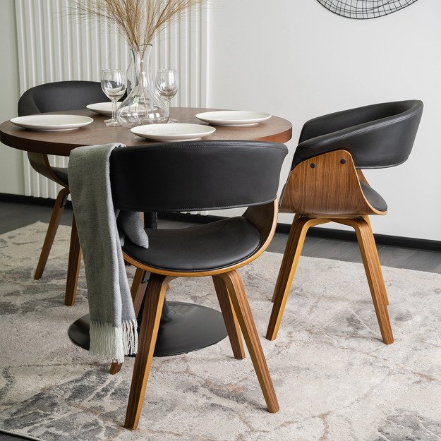 Ohajas Apmuštas valgomojo krėslas „Bentwood“, juodas, eko oda, modernus loftas, Ohio 4