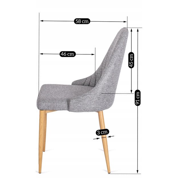 Turinas TORINO apmuštas valgomojo krėslas, pilkas, modernus 6