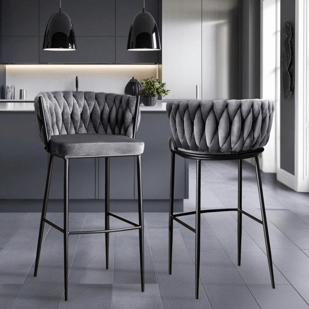 Floresas Apmuštas austas baro kėdė FLORES, pilkas aksomas, modernus loftas 1