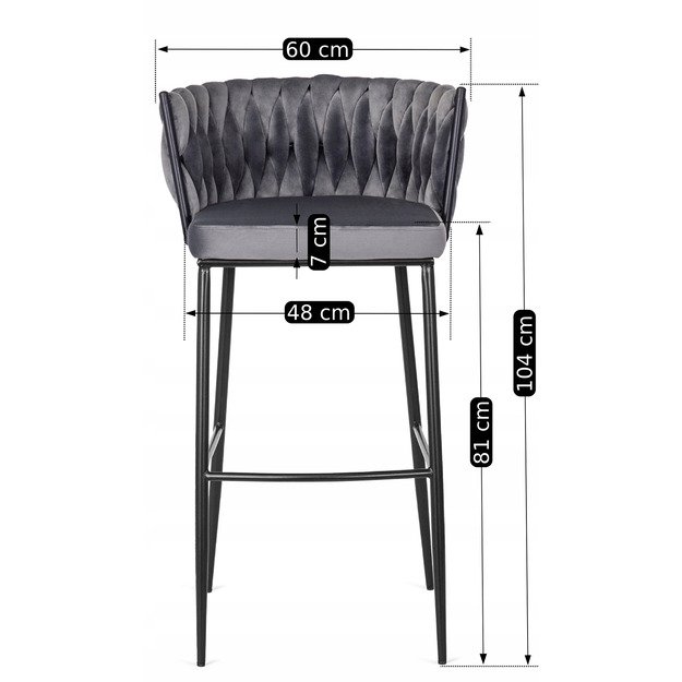 Floresas Apmuštas austas baro kėdė FLORES, pilkas aksomas, modernus loftas 6