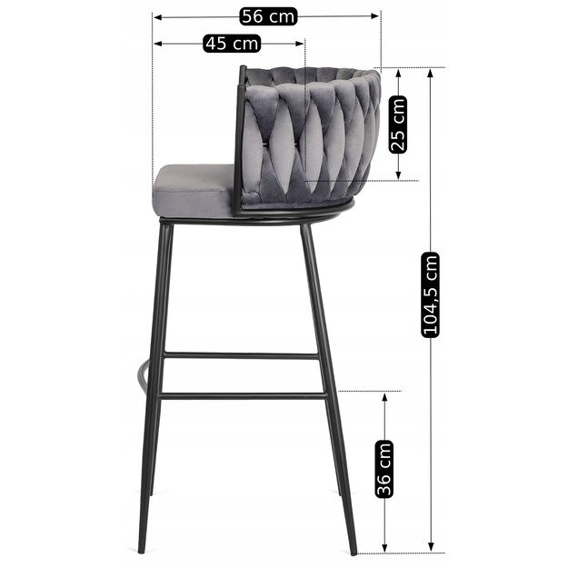 Floresas Apmuštas austas baro kėdė FLORES, pilkas aksomas, modernus loftas 7