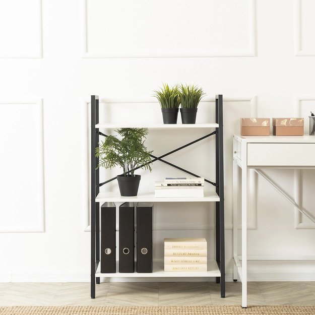 Vioras VIOR žema atvira lentyna svetainei, balta/juoda, metalinė, žaislams, modernus 1