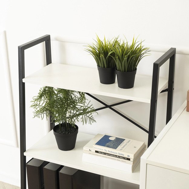 Vioras VIOR žema atvira lentyna svetainei, balta/juoda, metalinė, žaislams, modernus 3