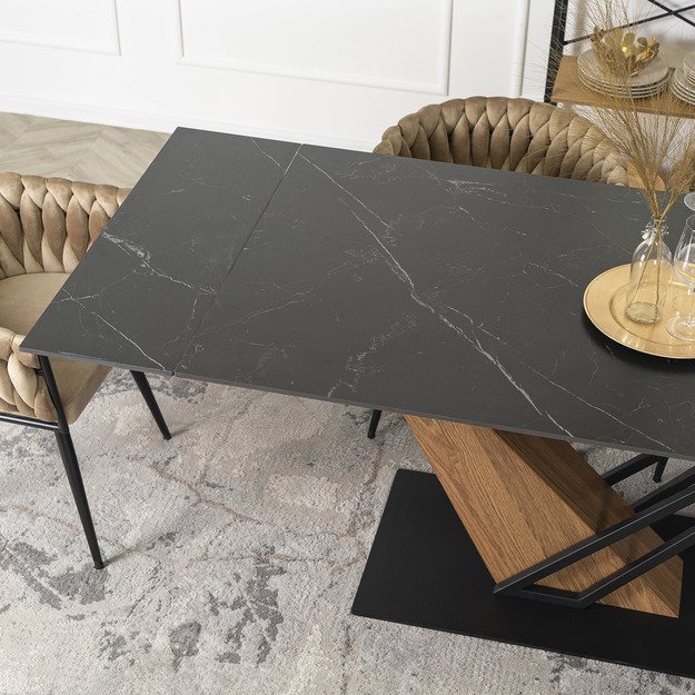 Reksas REX stačiakampis ištraukiamas stalas, 160–220 cm, keramika, tamsiai ruda/juoda, moderniam lofto stiliaus valgomajam 9