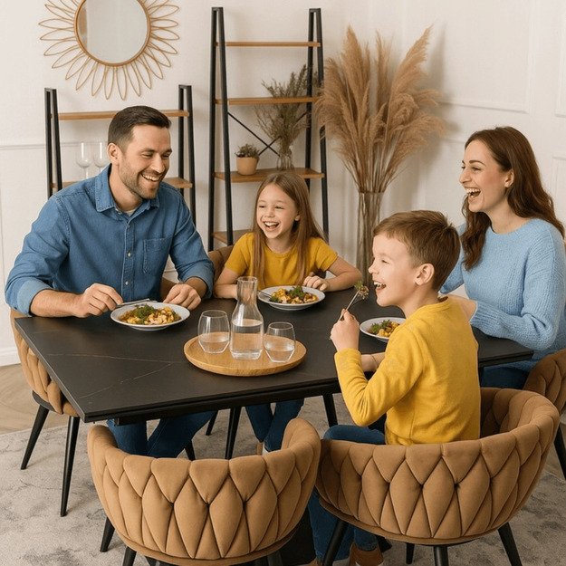 Reksas REX stačiakampis ištraukiamas stalas, 160–220 cm, keramika, tamsiai ruda/juoda, moderniam lofto stiliaus valgomajam 4