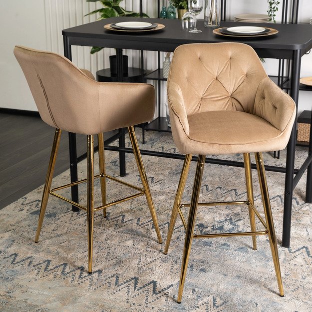 Salemas Apmuštas baro kėdė SALEM 2, smėlio spalvos/auksinio aksomo, modernus glamūras 5