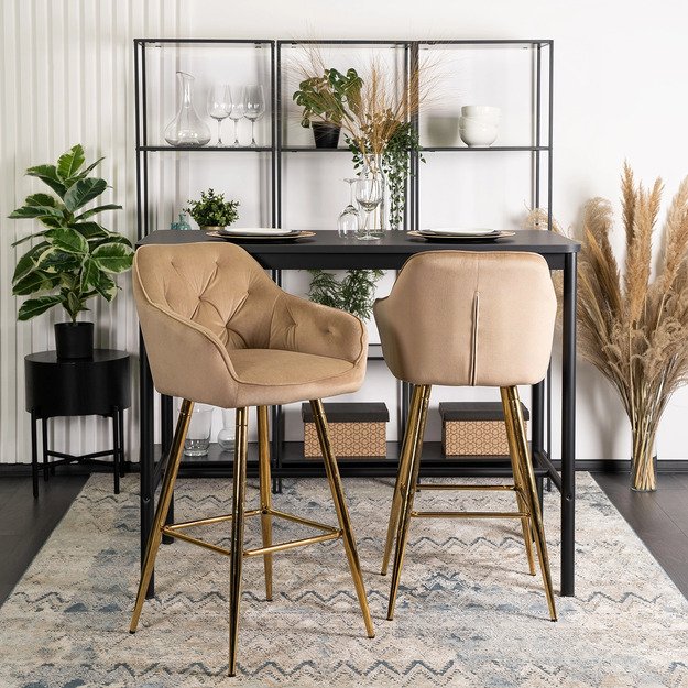 Salemas Apmuštas baro kėdė SALEM 2, smėlio spalvos/auksinio aksomo, modernus glamūras