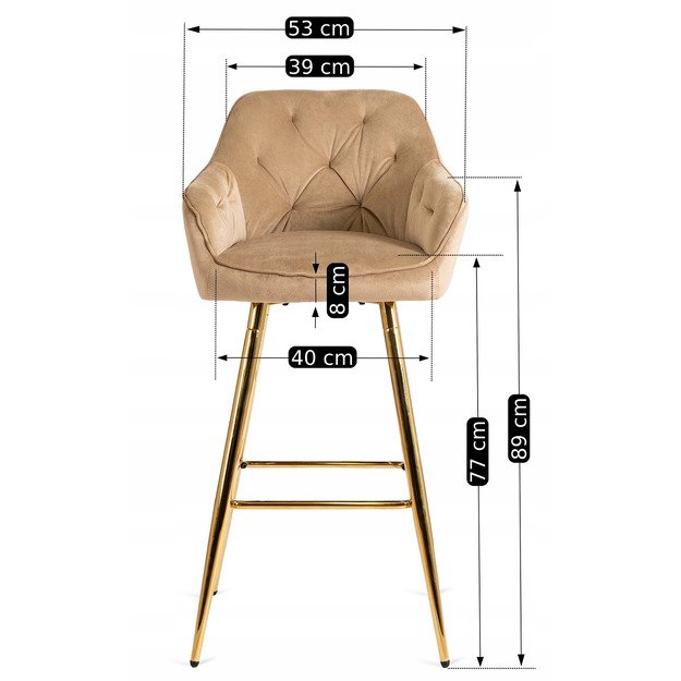Salemas Apmuštas baro kėdė SALEM 2, smėlio spalvos/auksinio aksomo, modernus glamūras 12