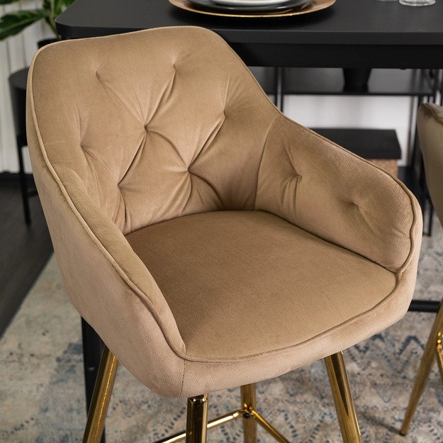 Salemas Apmuštas baro kėdė SALEM 2, smėlio spalvos/auksinio aksomo, modernus glamūras 2